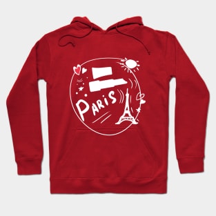 White drawing with a red heart. Stylish print on the theme of Paris. Hoodie